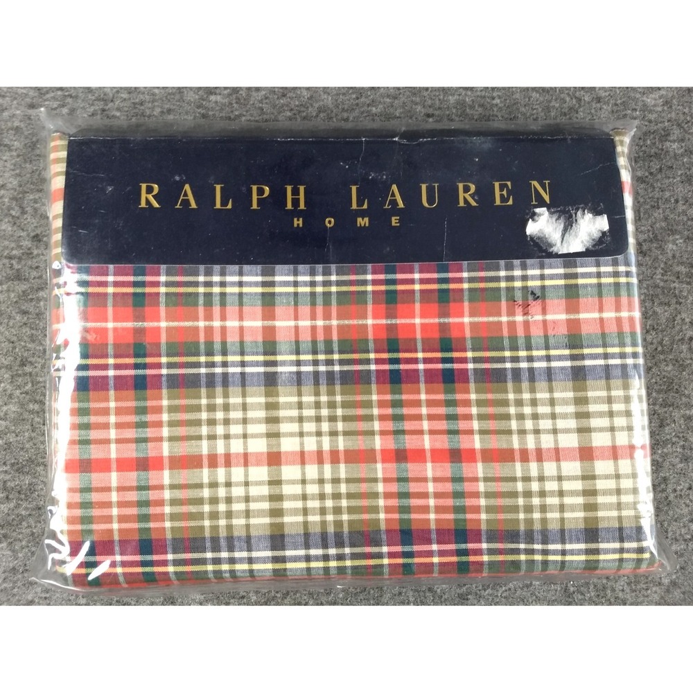 Ralph‎ Lauren Home King Flat Sheet 100% Cotton Jack Plaid Multicolor NIP NEW